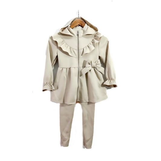 Girls hooded lounge suit beige