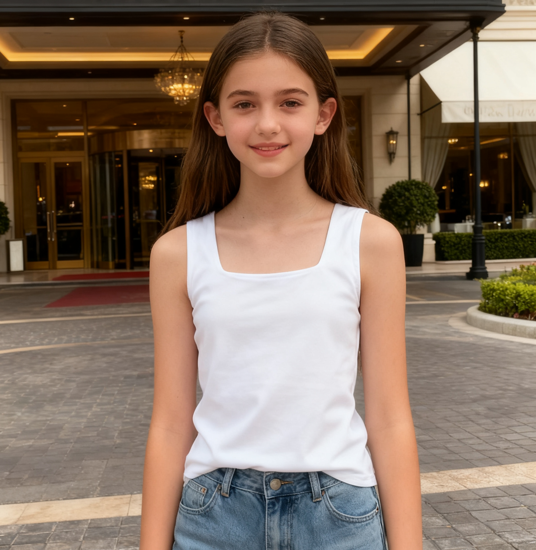 Girls Ivory White Square Neck Vest Top