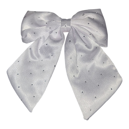 Girl's Large Embellished Satin Bow Hair Clip- Pink or White