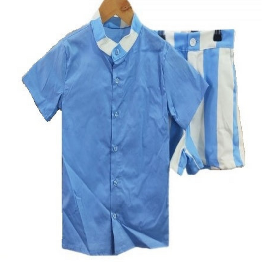 Boys Italian Styled Shorts and Collarless Shirt Set- Sky Blue or Beige