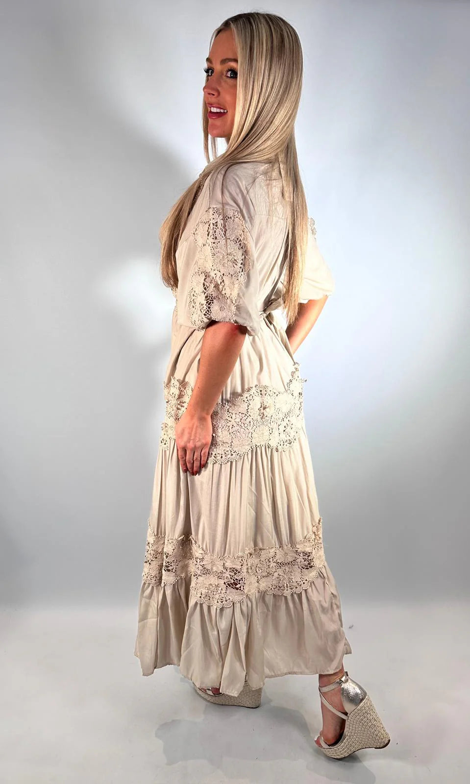 Women's Crochet Button Maxi Dress One Size 8 To 18