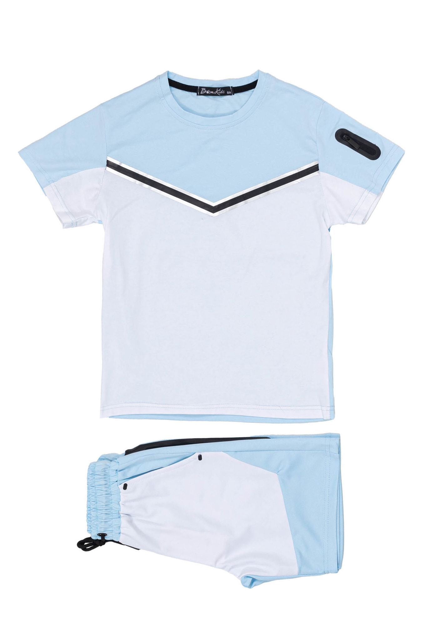 Boys T-Shirt And Shorts Set- Sky Blue/White