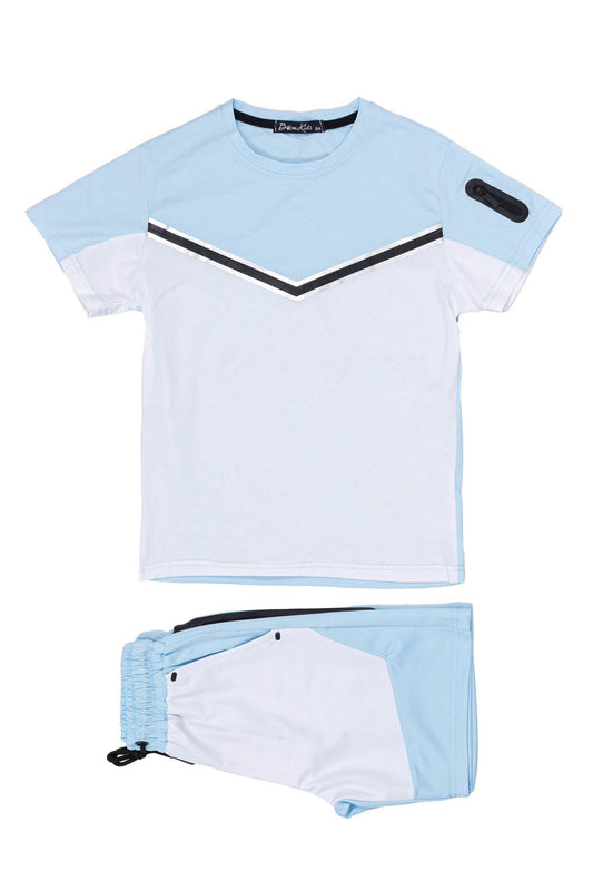 Boys T-Shirt And Shorts Set- Sky Blue/White