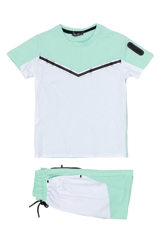 Boys T-Shirt And Shorts Set- Green/White