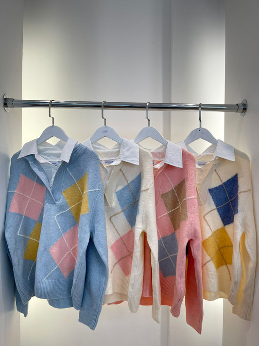 Women's Jumper With Shirt Under Dimond Detail Pattern.