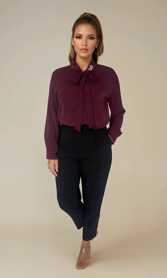 Women's Celine Diamante Detail Pussy Bow Blouse