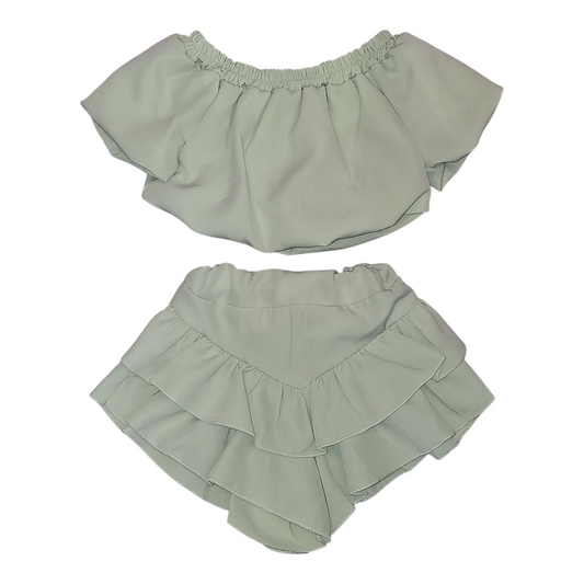 Girls Ruffle 2 Piece Shorts Set- Mint