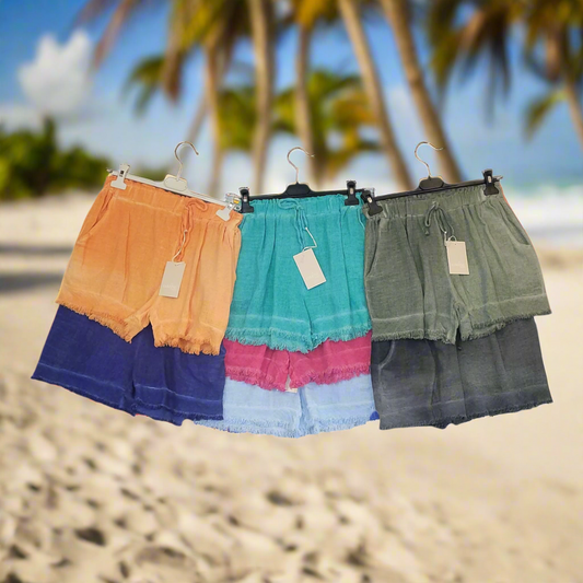 womens faded linen shorts