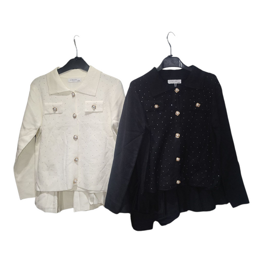 Girl's Cardigan & Skirt Set- Black or Ivory White- Ages 4 to 14