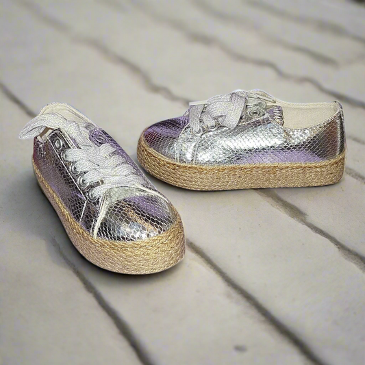 girls silver espadrill trainers