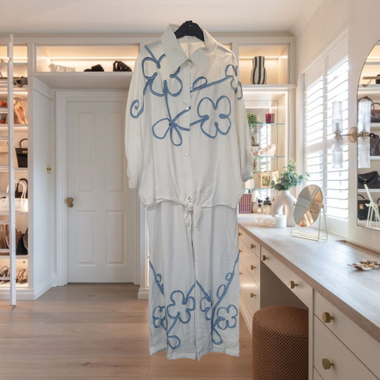 Women's Linen Short Sleeve Top & Trouser Set
