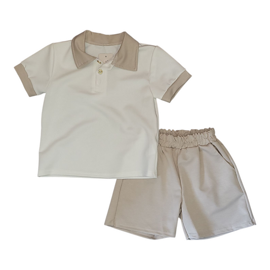 Boy's Polo T-Shirt With Contrasting Collar & Shorts Set- Ages 2 to 12
