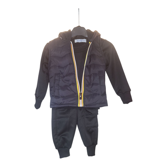 Boy's 3pc Tracksuit With Gillet- Black
