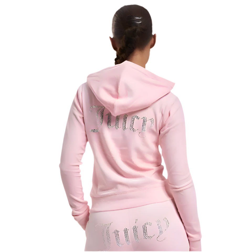 Girls Juicy Velour Tracksuit- Zip And Hooded Jacket- Cuffed Sleeves And Bottoms- Pink