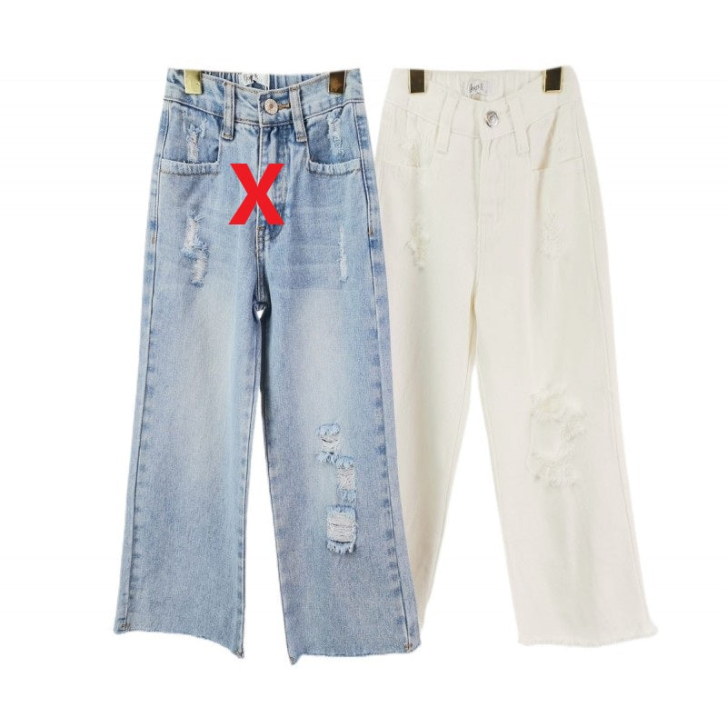 Girls Straight Leg Distressed Jeans- White
