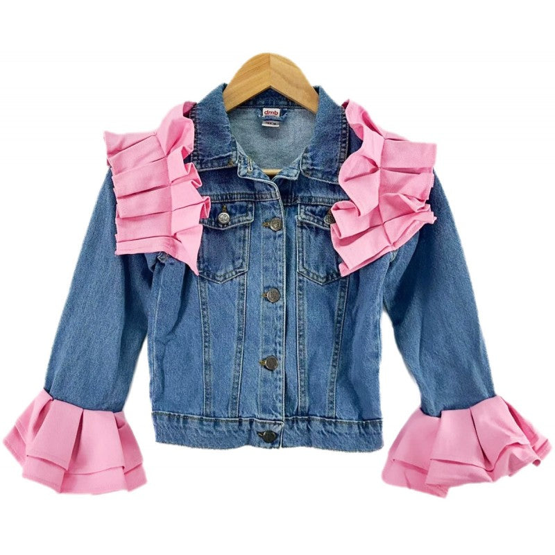 Girl's Denim Pink Frill Jacket- Ages 4 to 15 Years