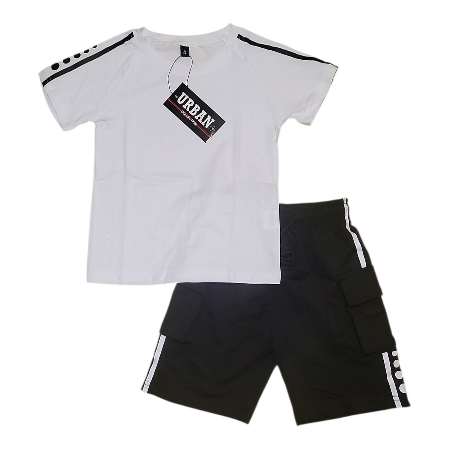 Boys Dot White T-Shirt and Black Shorts Set- Ages 4 to 14 Years