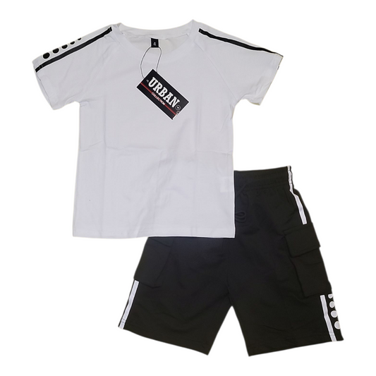 Boys Dot White T-Shirt and Black Shorts Set- Ages 4 to 14 Years