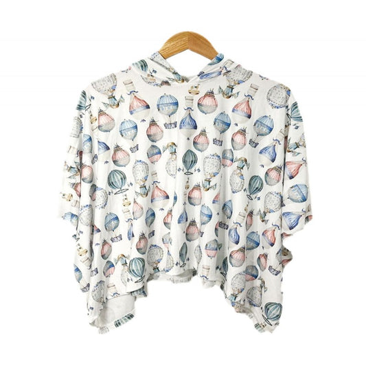 Girls Italian Styled Hooded Towelling Poncho- White With Hot Air Balloons