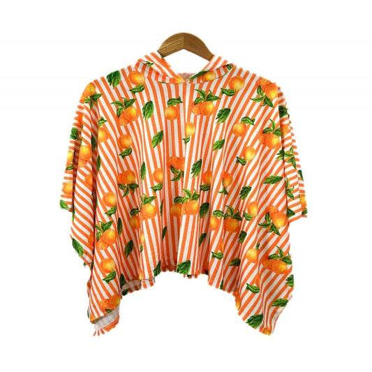 Girls Italian Styled Hooded Towelling Poncho- Orange And White Stripes- Oranges