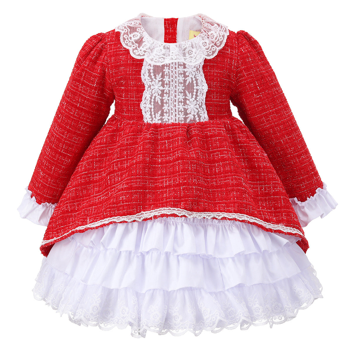 Red and white dress with lace details
