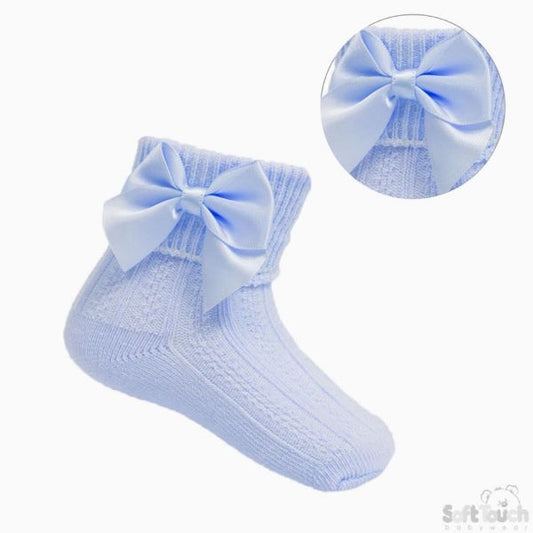 Girls Bow Ankle Socks (0-24 Months)- Baby Blue- Baby Pink- White