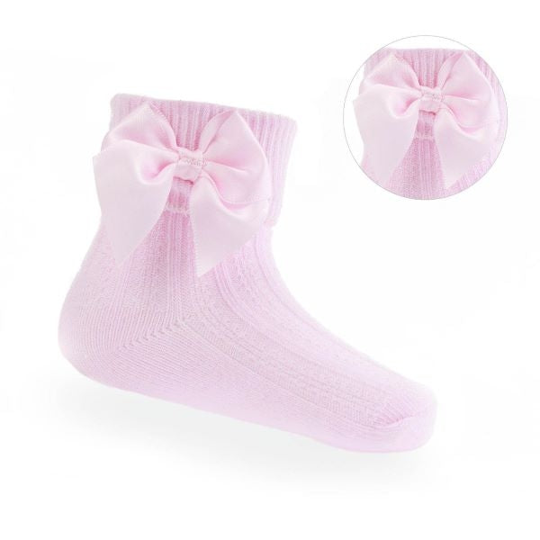 Girls Bow Ankle Socks (0-24 Months)- Baby Blue- Baby Pink- White