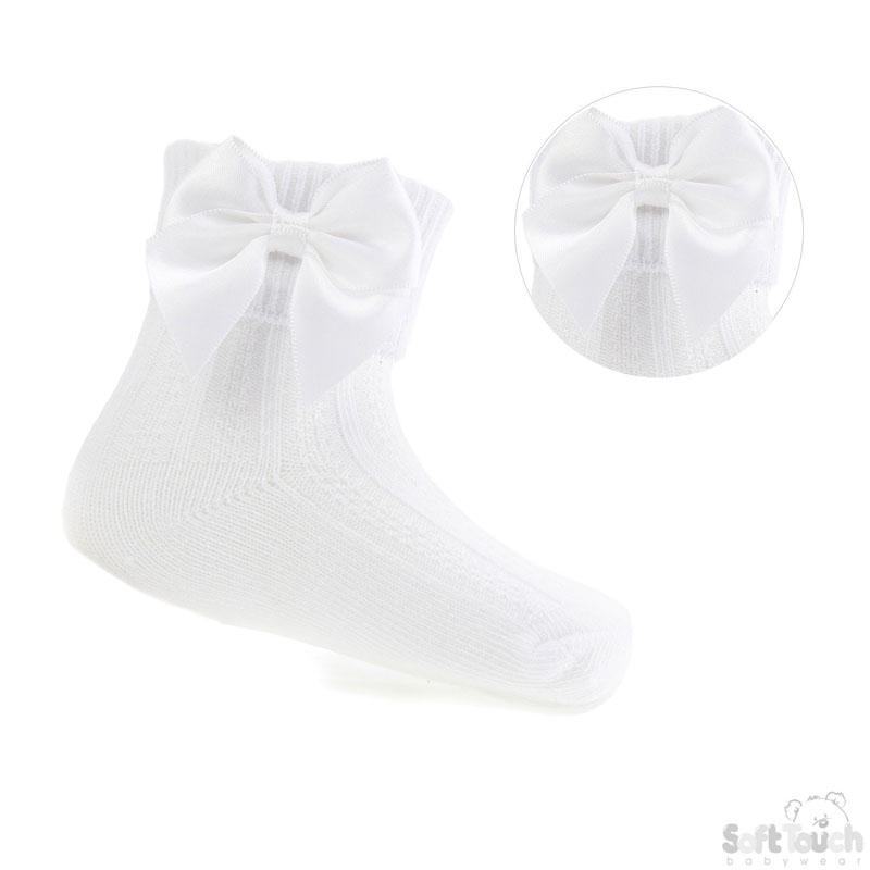 Girls Bow Ankle Socks (0-24 Months)- Baby Blue- Baby Pink- White