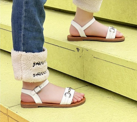 Girls Doremi White Strappy Sandal With Silver Buckle