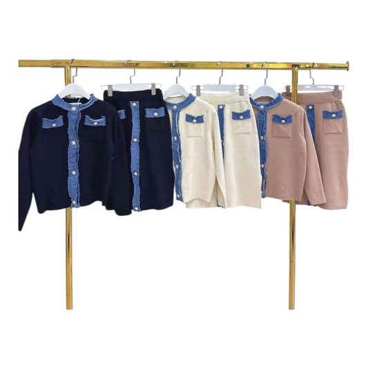 Girl's Long Sleeve Buttoned Through Top & Skirt Set- Ages 4 to 14- Various Colours