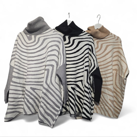 Women's Zebra Stripe Jumper With Puff Arms.