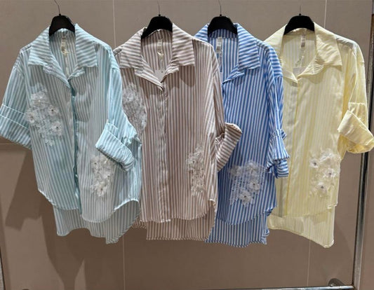 Womens Stripe Shirt With White Flower Detail