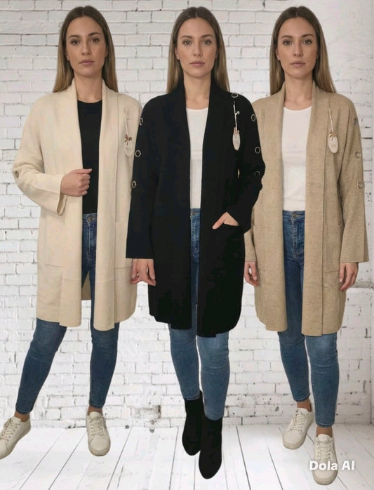 Women's Cardigan With Button Detail Down The Sleeve