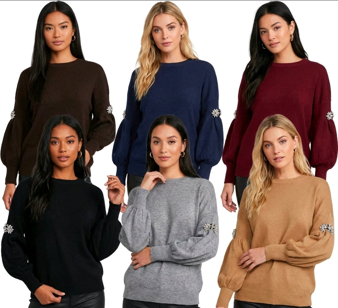 Women's Star Crystal Sleeve Detail Jumper