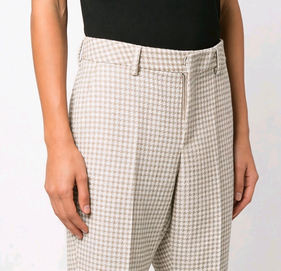 Womens Beige and white dog tooth trousers