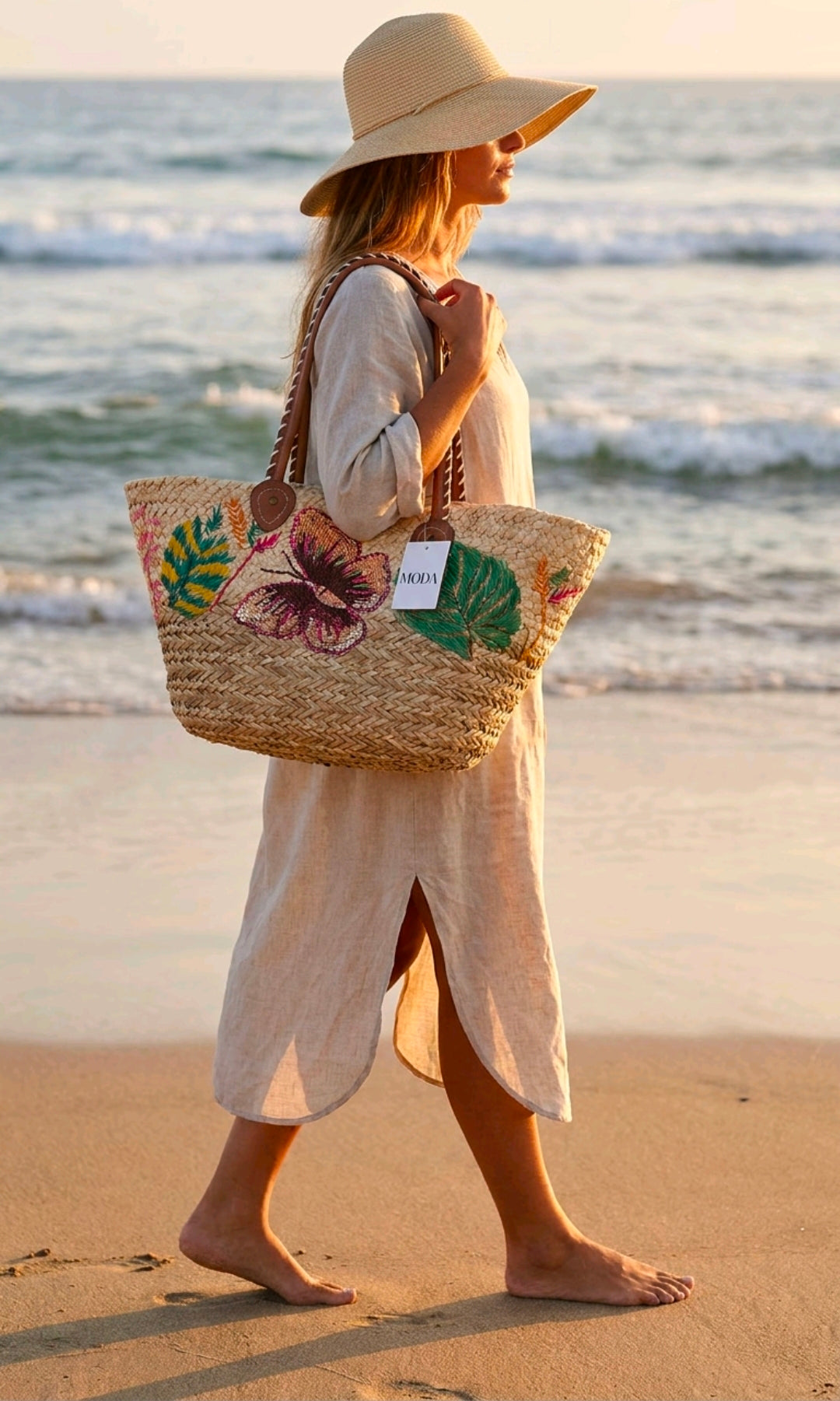 Women's Raffa Beach Bag With Sequin Butterfly And Flower Leaf