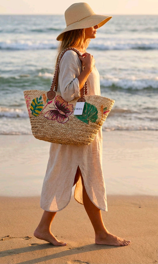 Women's Raffa Beach Bag With Sequin Butterfly And Flower Leaf