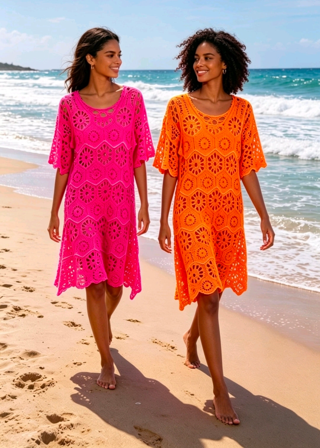 Women's Neon Crochet Dress Long