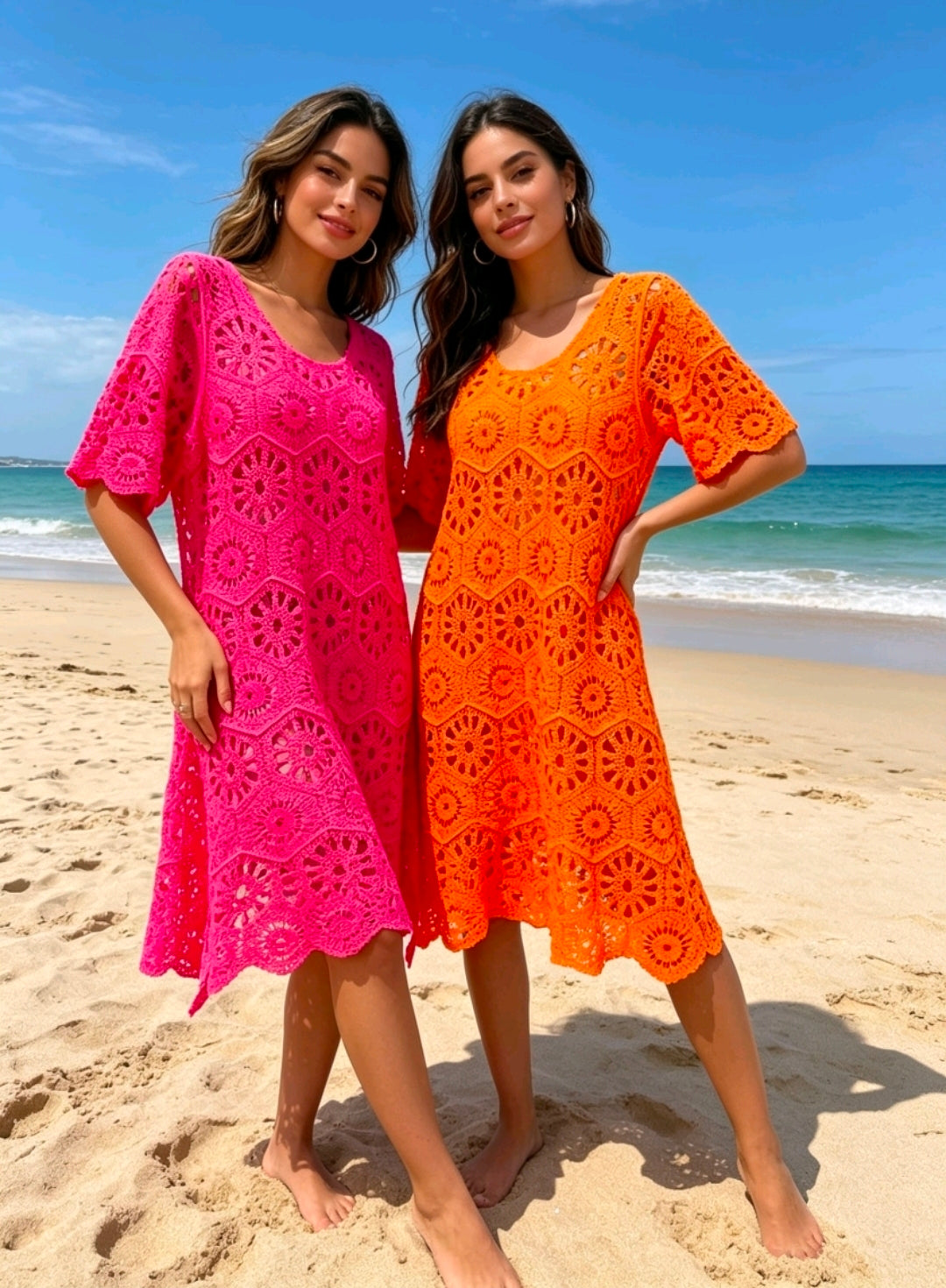 Women's Neon Crochet Dress Long