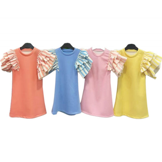 Girls Summer Dress With Ruffle Short Sleeve