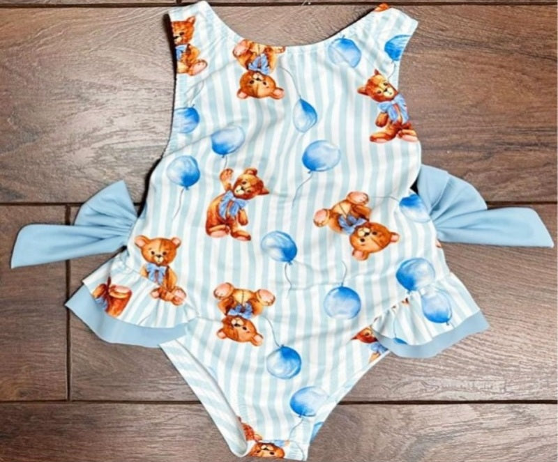 Girls Italian Styled Teddy & Balloon Swimming Costume With Bows