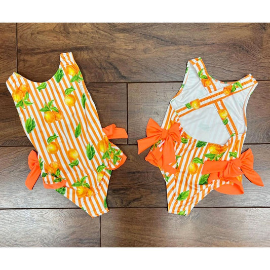 Girls Italian Styled Swimming Costume- Oranges Print