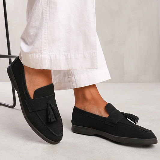 Women's Black Suede Tassel Loafer