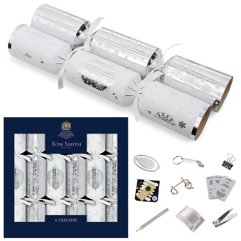 TOM SMITH CHRISTMAS CRACKER SILVER PREMIUM 14INCH PACK OF 6