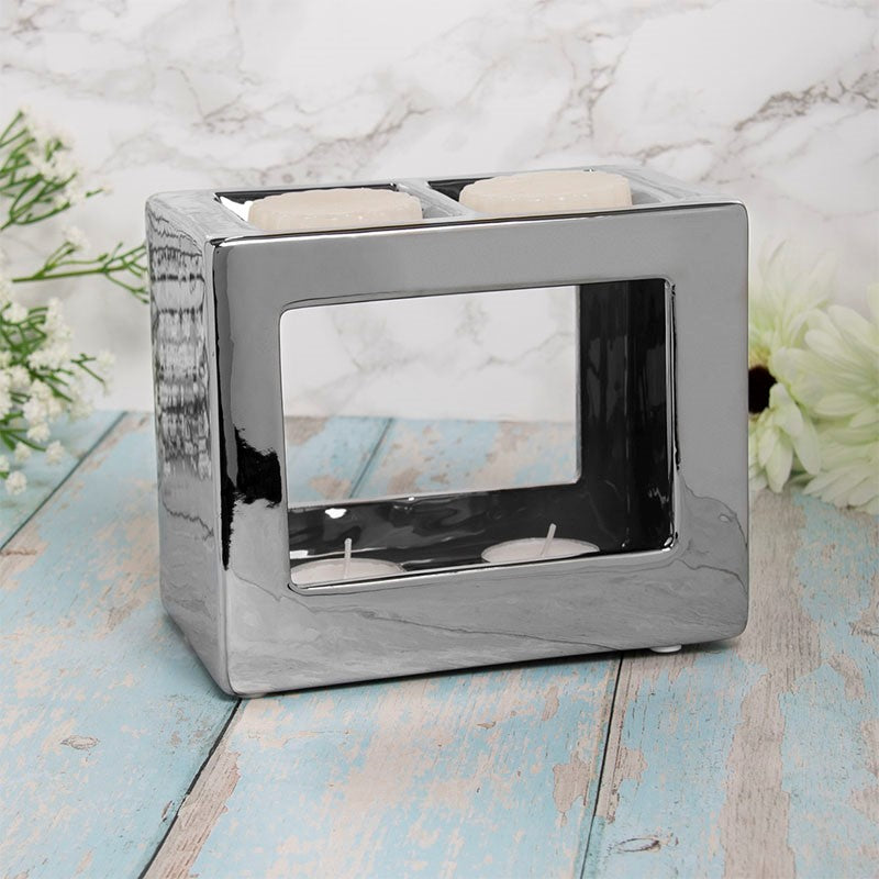 WAX OIL WARMER SILVER CUBE TWIN