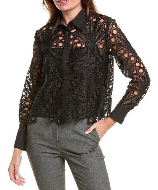 Women's Black Eyelet Lace Blouse