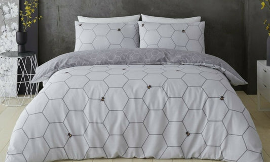 Bee Gray And White King Size Bedding Set