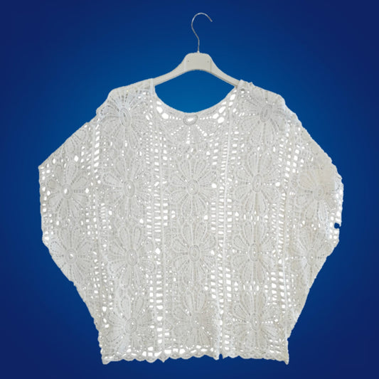 Womens Crochet Top Flower In Cream Or White