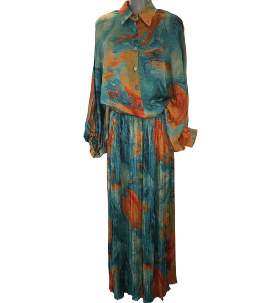 Women's Green And Orange Silk Trouser Outfit