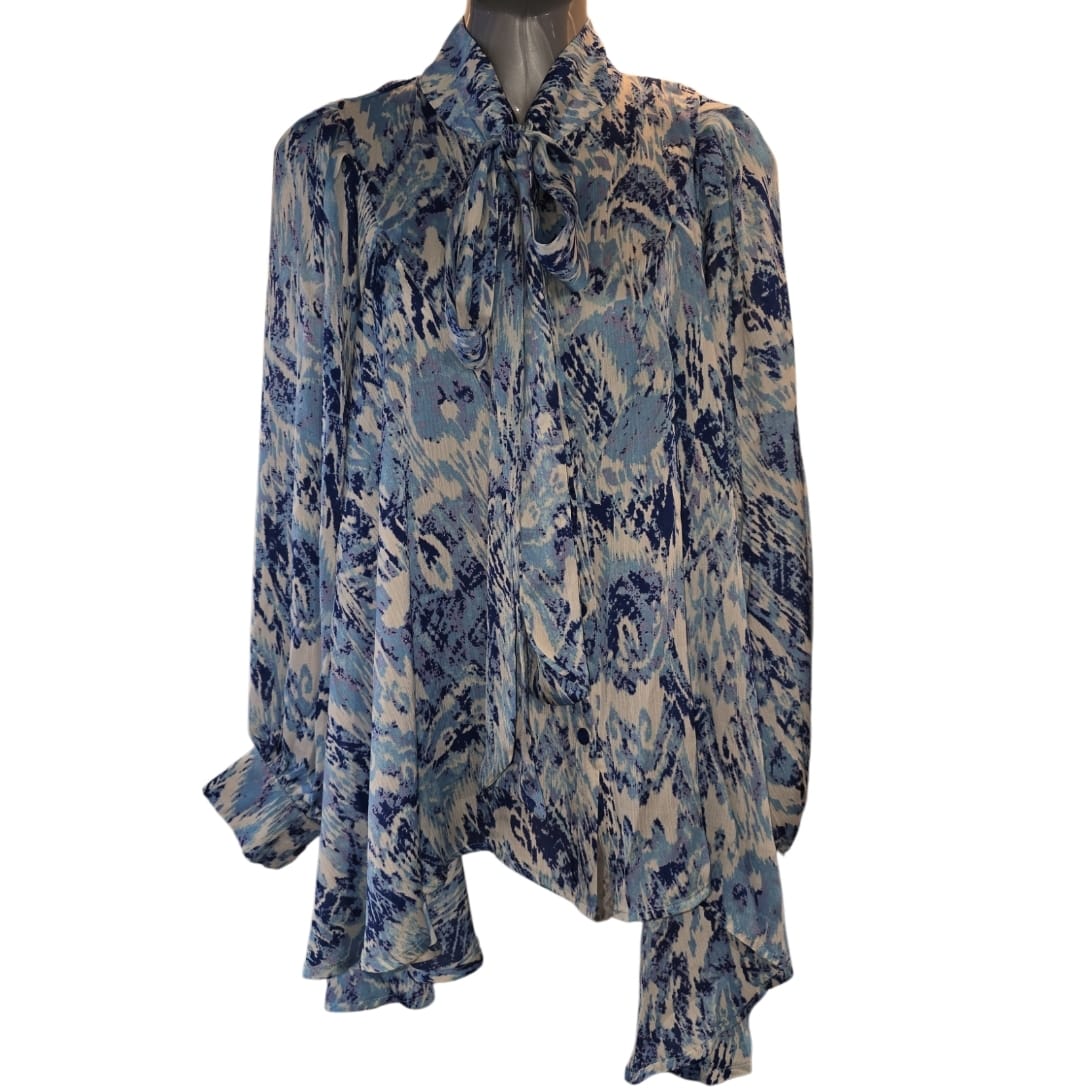 Women's Silk Blouse Green And Orange Or Blues And White